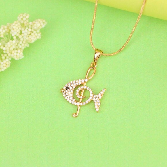 "Rose Gold Fish Pendant with Treble Clef Design and Crystal Accents, XPPT1479 - Picture 10 of 13